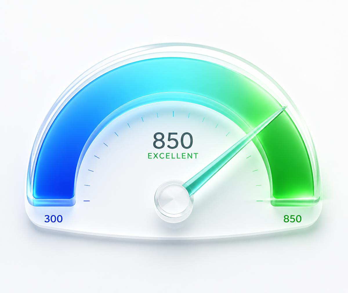 Medidor de score apontando para uma pontuação excelente